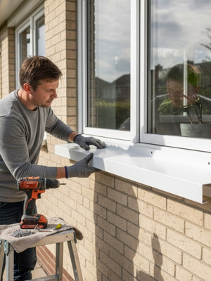 Fensterbank nach Maß wird installiert